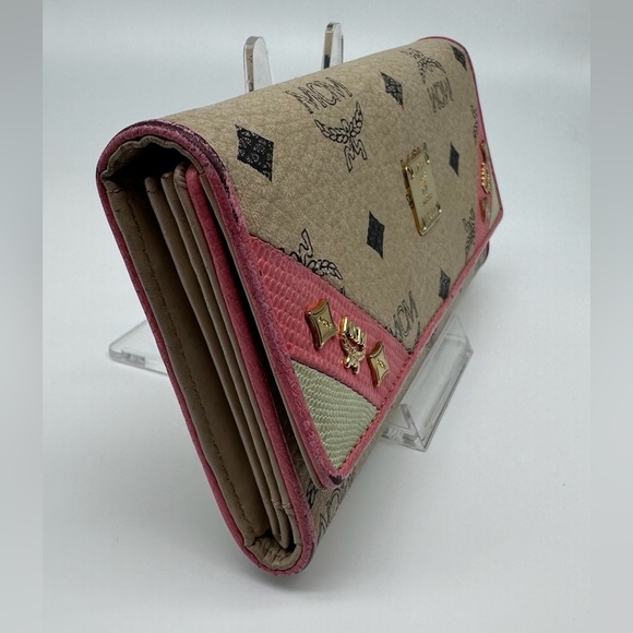 MCM Stark Visetos Studded Continental Wallet – Pink & Green Trim, Ltd Edition - Picture 3 of 12